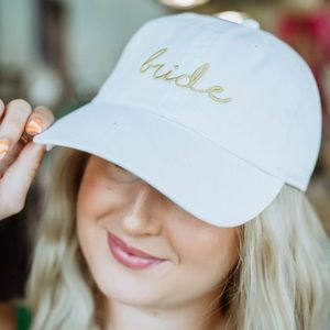 White Bride Hat with Gold or Pink Embroidery